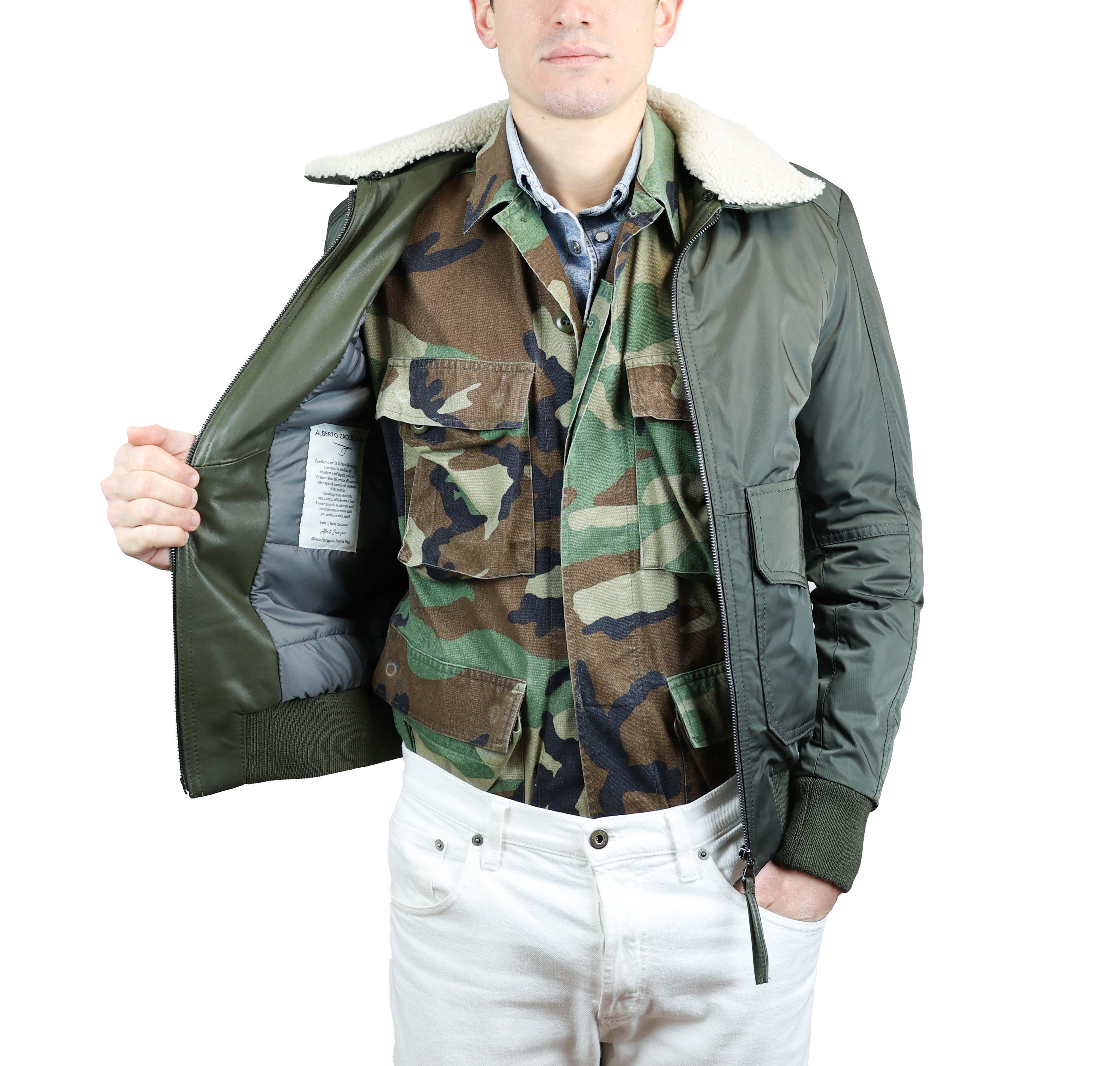 Bomber in Tessuto e Pelle 86LTXNV
