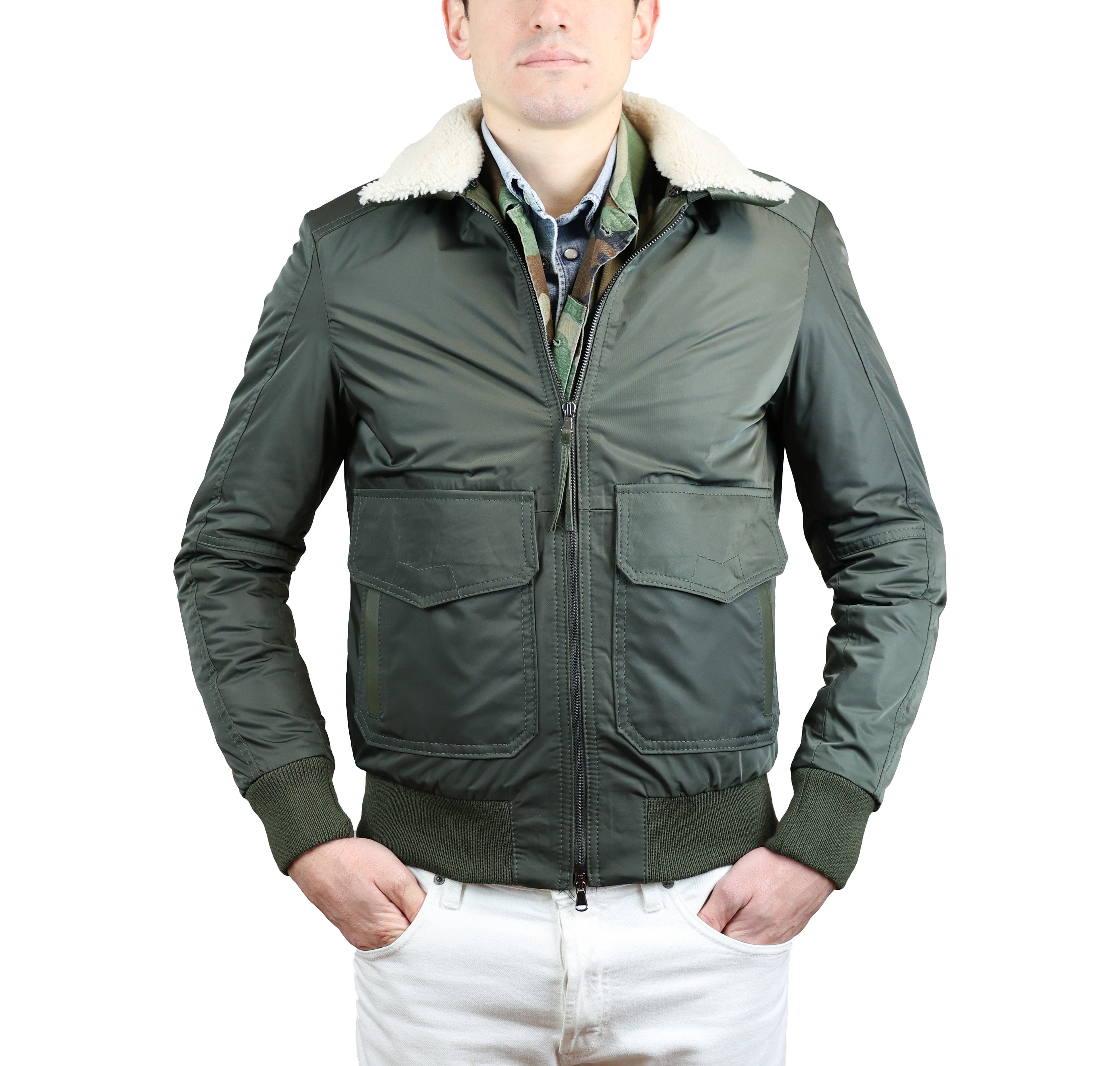 Bomber in Tessuto e Pelle 86LTXNV