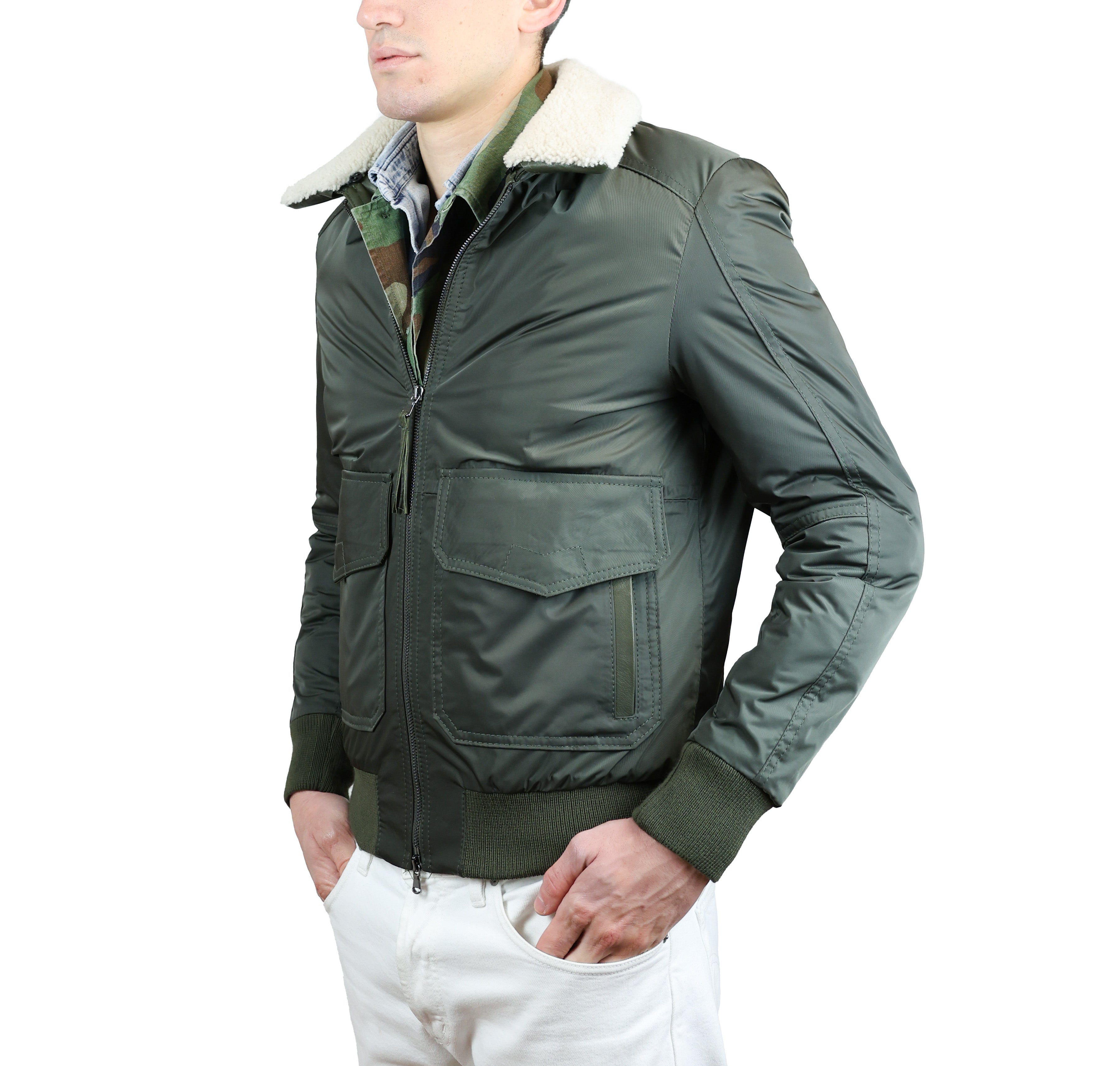 Bomber in Tessuto e Pelle 86LTXNV