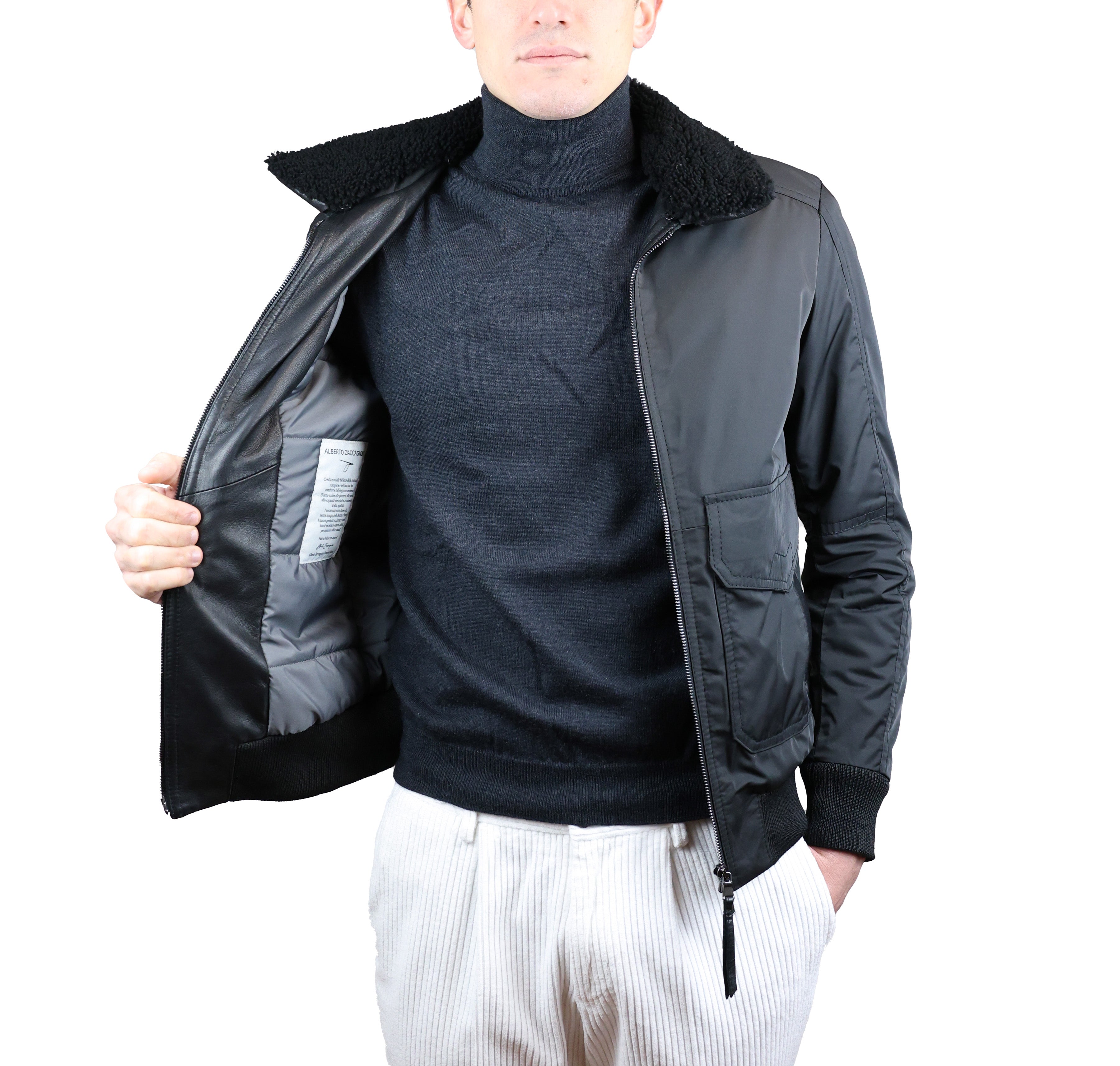 Bomber in Tessuto e Pelle 86LTXNN